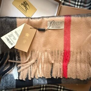 Burberry Beige and Red Checkered Scarf